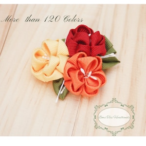 Orange yellow Kanzashi   cherry blossom flower hair clip  Sakura, nylon headband Piggy tails Wedding  Flower girl Yukata. Pick your color