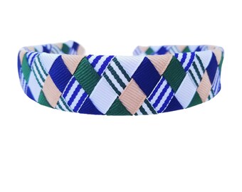 Navy Forest Uniform colors   hand Woven 6 colors ribbon headband one inch. Back to school. Pick up your school  colors one inch wide