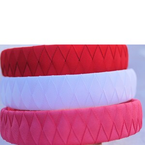 Red White hot pink  woven ribbon headband Back to school. Set of 3, Your choice of half or One inch