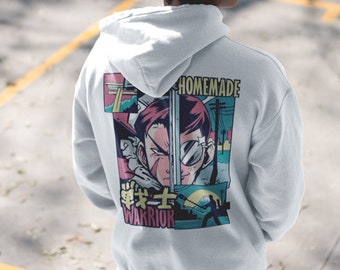 Anime Hoodie Men, Anime Hoodie Women, Vaporwave Hoodie, Warrior Hoodie, Anime Sweatshirt, Manga Hoodie, Japanese Manga Hoodie - Back Print