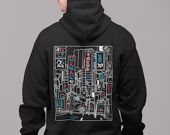 Graphic Hoodies Back, Japanese City Hoodie, Vaporwave Sweatshirt for Men, Anime Hoodie for Women, Japanese Hoodie, Graphic Tokyo Sweatshirt