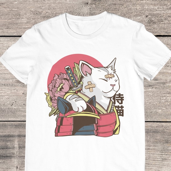 Japanese Warrior Cat Shirt, Anime T-shirt, Cool Cat Tshirt for Men Women, Cat Japanese Tshirt, Samurai T-shirt, Graphic Shirt, Graphic Tees