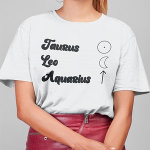 Camisa zodiacal personalizada, luna solar y camiseta de signo ascendente, regalo de astrología personalizado, regalo de cumpleaños del horóscopo, regalo de carta natal unisex, tres grandes