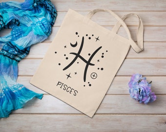 Pisces Gift, Pisces Tote Bag Gift, Astrology Gifts, Zodiac Sign Tote Bag, Pisces Birthday Gift, Horoscope Natal Pisces Stars -ONE SIDE PRINT