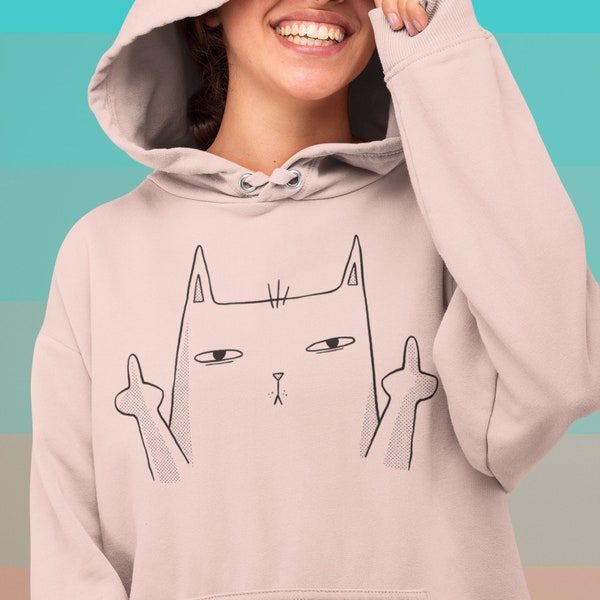 Cat Hoodie for Women, Men Cat Hoodie, Cat Sweatshirt, Cat Mom Hoodie, Cat Dad Hoodie, Cool Cat Hooded Top, Middle Finger Funny Cat Hoodie