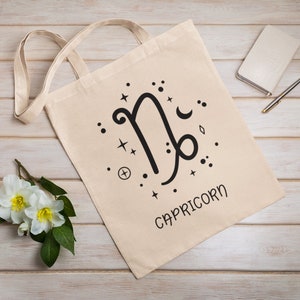 Capricorn Tote Bag – Zodiac Gift for Capricorn – Astrology Canvas Bag – Horoscope Star Sign Gift – Eco-Friendly Birthday Gift