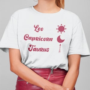 Camisa zodiacal personalizada, luna solar y camiseta de signo ascendente, regalo de astrología personalizado, regalo de cumpleaños del horóscopo, regalo de carta natal unisex, tres grandes