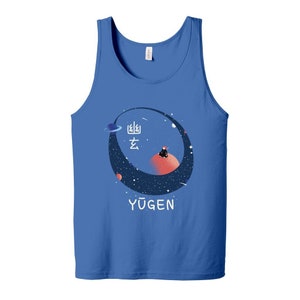 Japanese Graphic Tank Top – Yugen Samurai Space Design – Mens Anime Tank – Aesthetic Japanese Art Shirt – Cosmic Samurai Sleeveless Tee
