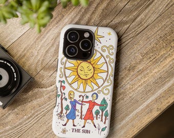 Étui de téléphone magnétique soleil design tarot, mince couverture colorée pour iPhone, cadeau esthétique astrologie pour elle, étui de protection bohème