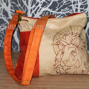 VEGAN WILDLEDER LION Mandala Motiv, kleine Sommertasche mit Crossbodygurt und Magnetverschluss, pflegeleicht, supersoft, einfach chic
