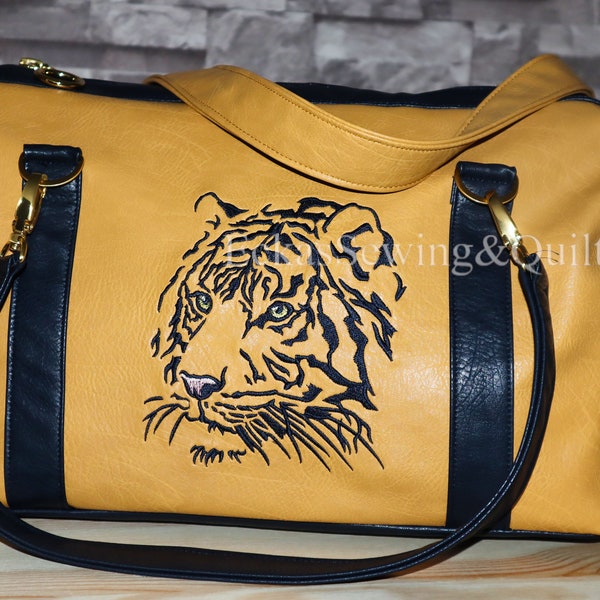 Harlekinstyle TIGER BUSINESSBAG VEGAN, korngelb/marine Struktur Nappa vegan, gestepptes Innenleben, 3 Innenfächer, Ziptop, opt. Crossbody