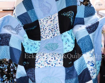 Himmelblauer Traumquilt CATQUILT, 150x200cm, Timeless Treasure+WILMINGTON, Unikat, handmade, Volumenvlies, Wellnessfleecerücken