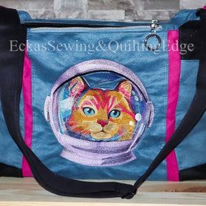UNIQUE PIECE AVAILABLE NOW! SPACECAT business bag, vegan suede and nappa leather quilted, 34-color motif hand-embroidered
