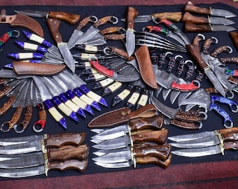 Custom Hand Forged 100 pcs Damascus Steel  Bowie Hunting Karambit Skinner Knife