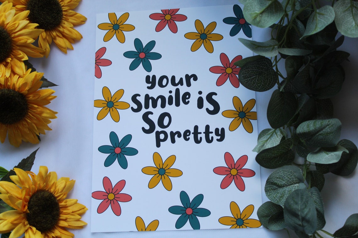 Bright Flower Smile Quote Art Print Wall Art Print Modern Etsy