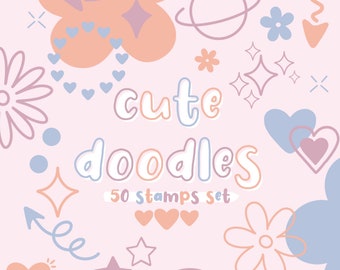 Cute Doodles Procreate Stamp Brush Set | Digital Download | Simple Doodles Stamps | Brushes for Procreate | Doodle Flower Stamps