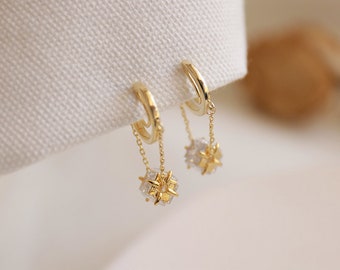 Gold Hoop Cube Diamond Clip On Dangle Earrings, Diamond Dangle Earrings, Diamond Gold Hoop, Korean Fashion Earrings, Women Clip On Earrings