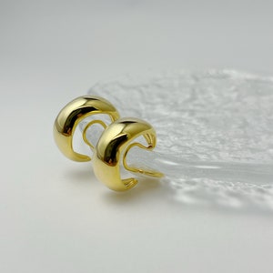 14K Gold Plated Invisible Clip On Hoop Earrings, Painless Non Pierced Gold Chunky Hoop, Gold Hoop Ear Clip for Women
