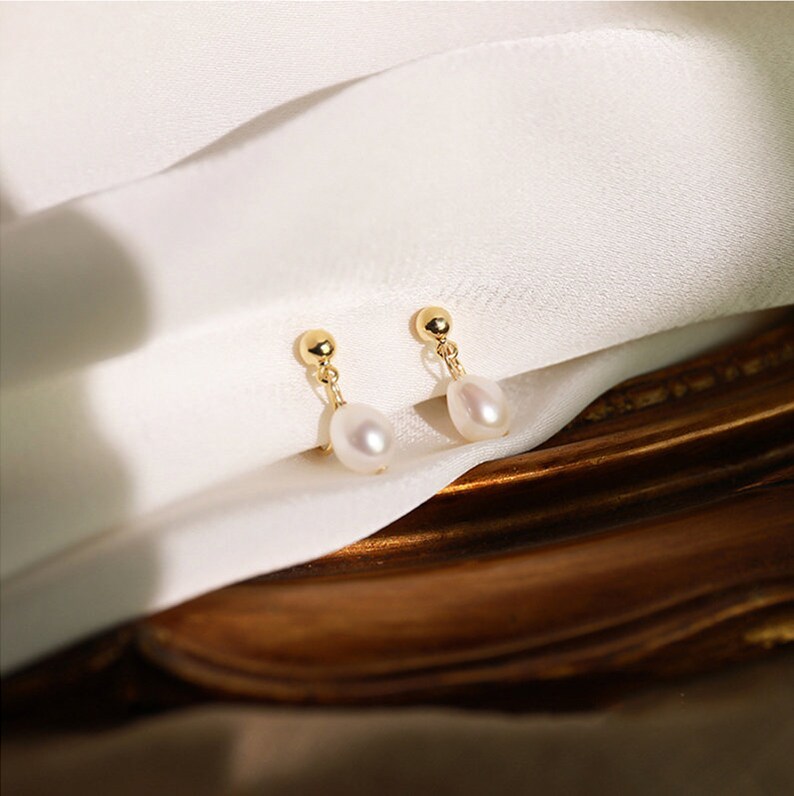 14K Gold Dainty Pearl Clip on Earrings Tiny Pearl Earrings Etsy