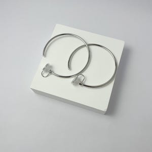 Painless Sterling Silver Invisible Clip On Big Hoops Earrings, Non Pierced Silver Hoops, Silver Clip On Earrings For Women, Korean Fashion