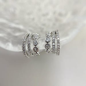 Painless Sterling Silver Diamond Huggies Hoops Invisible Clip On Earrings, Non Pierced Silver Hoops Clip On, Diamond Huggies Clip On Earring