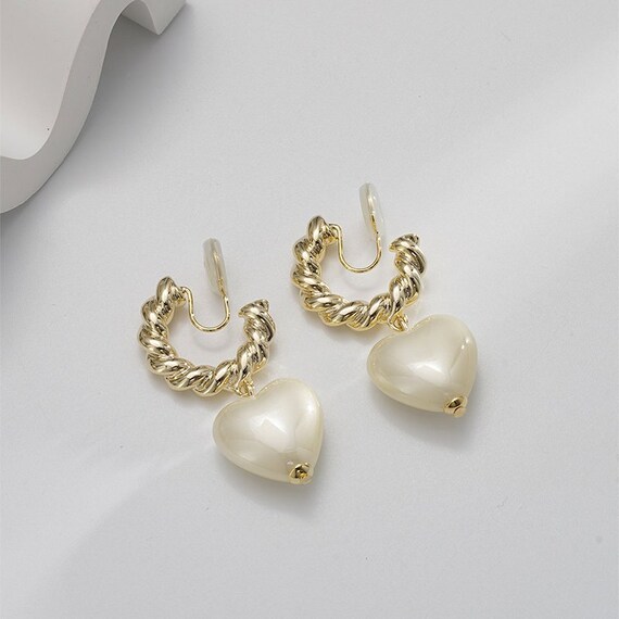 Pearl heart shop hoop earrings