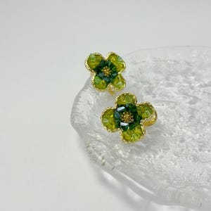 Crystal Green Follower Invisible Stud Clip On Earrings for Holiday, Girls Summer Holiday Beach Clip On Earrings, Crystal Non Pierced Earring