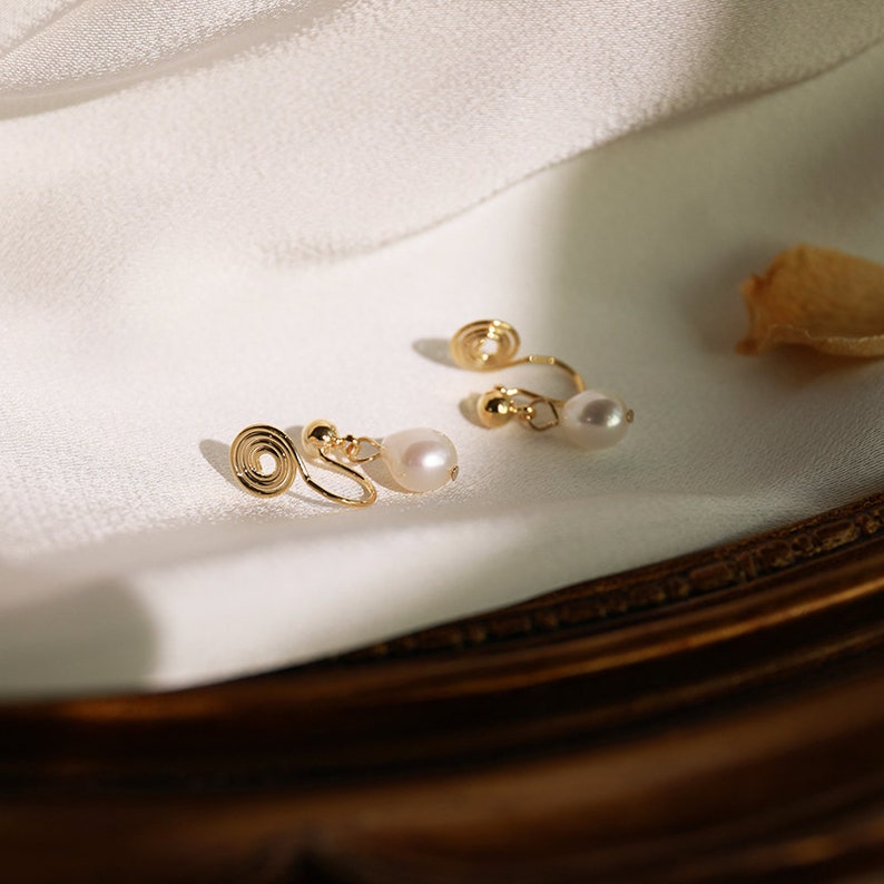 14K Gold Dainty Pearl Clip on Earrings Tiny Pearl Earrings Etsy