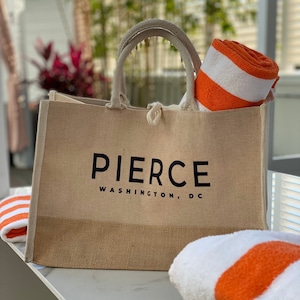Personalized Jute Burlap Tote Bag | Customized Jute Shopping Totes | Top Handle Beach Bags | Add Your Name to High Quality Natural Gift Bags