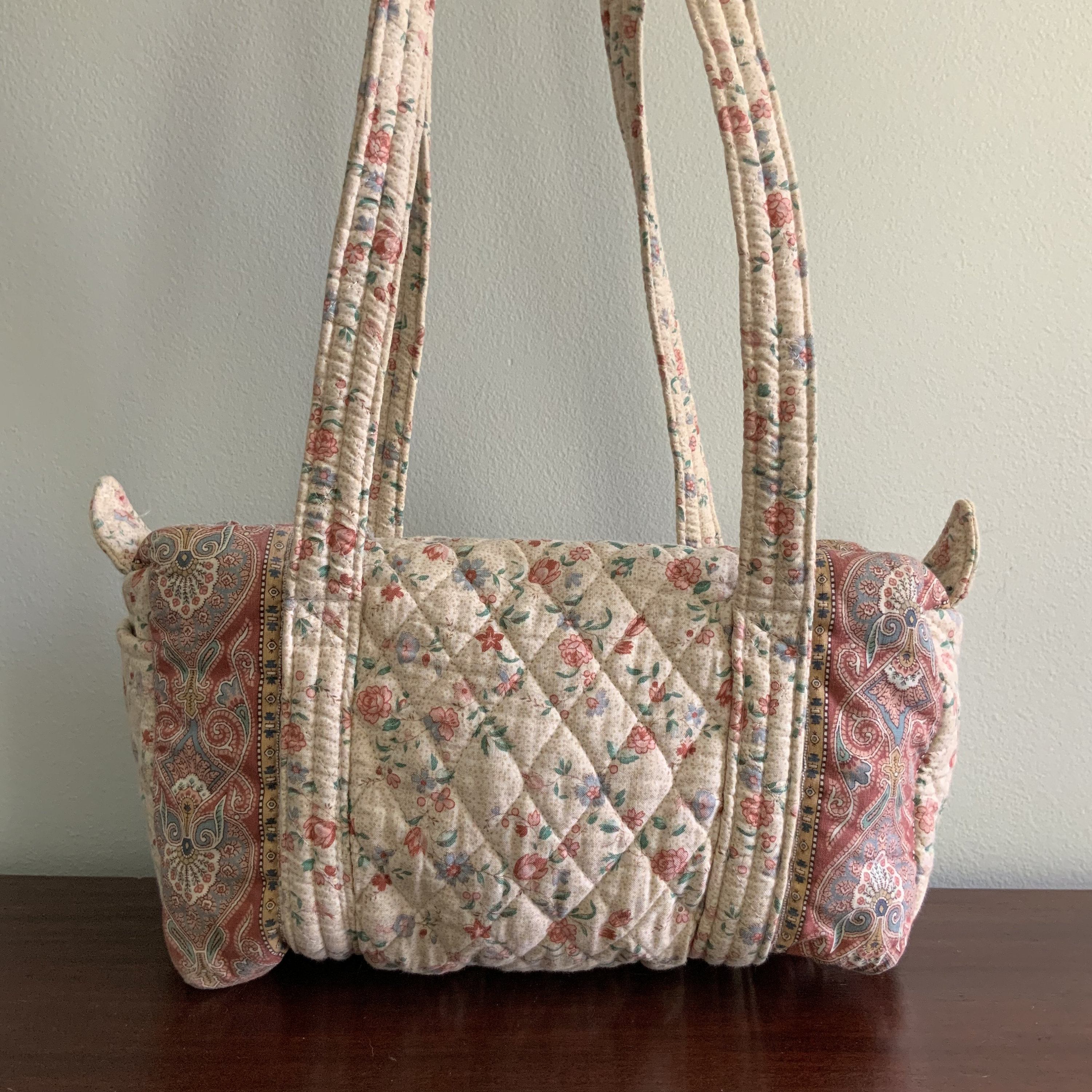 Vintage Vera Bradley Small Duffel Bag Purse in Retired Cream