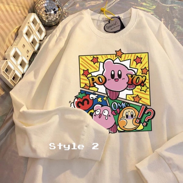 Kirby Unisex Crewneck, Adorable Kirby Japanese Style Streetwear Sweatshirt