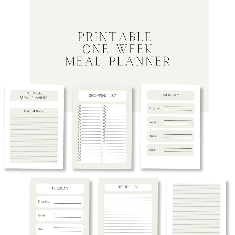 Digital One Week Meal Planner, All in One Meal Planner, Meal Prepper, Shopping List, Recipe List ...