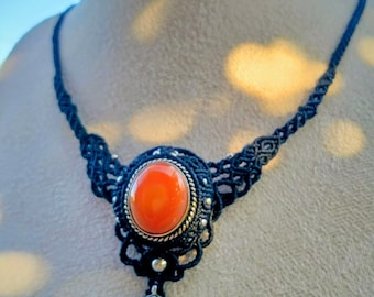 Macrame and carnelian choker necklace
