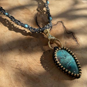 Macrame and chrysocolla necklace