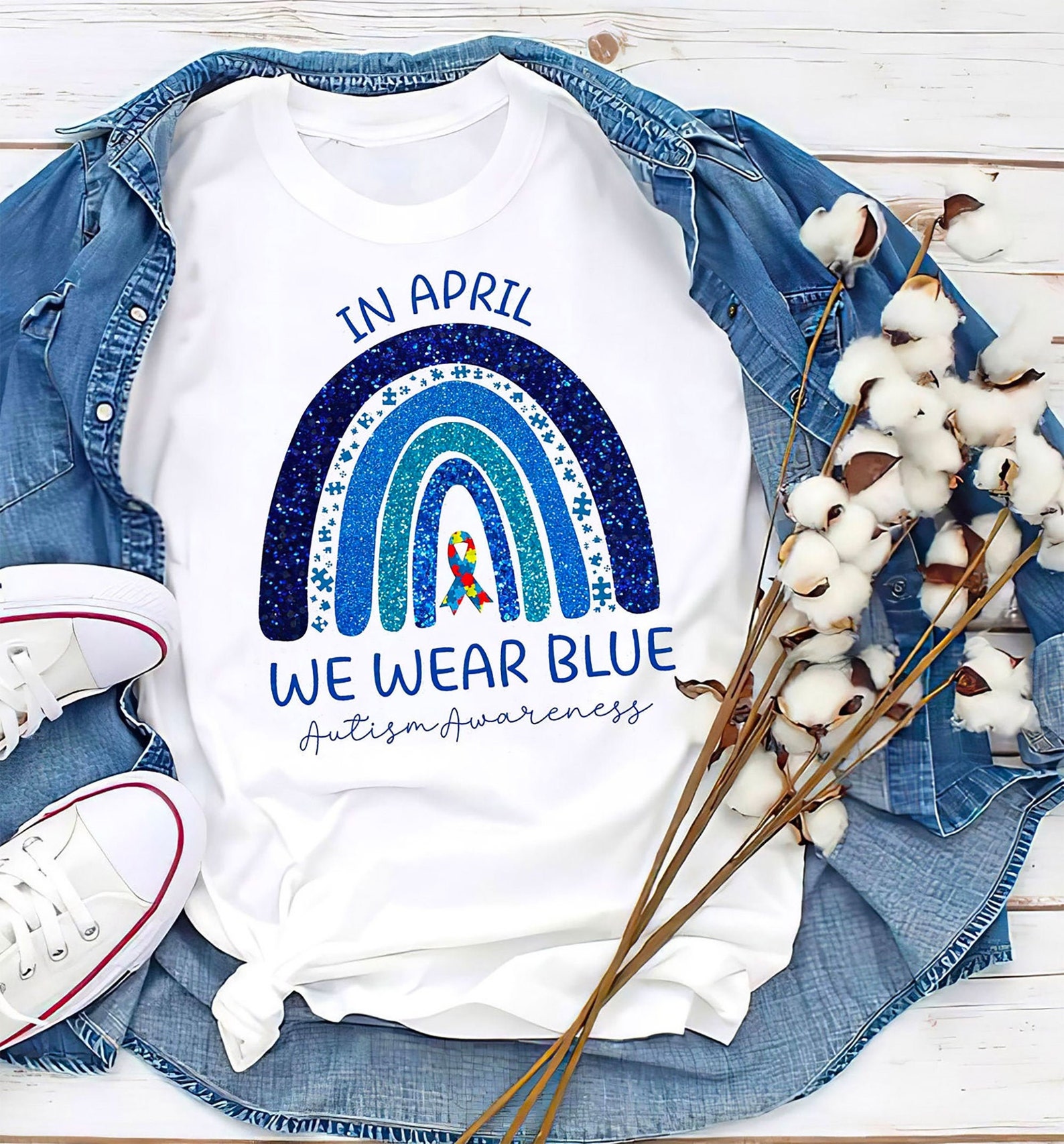 In April We Wear Blue Autism Awareness month V2 t-shirt | Etsy
