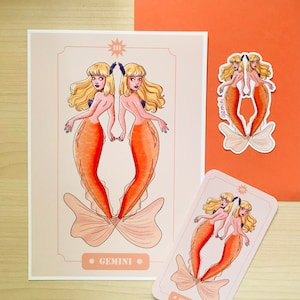 Géminis - ilustración + carta + pegatina