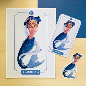 Acuario - ilustración + carta + pegatina