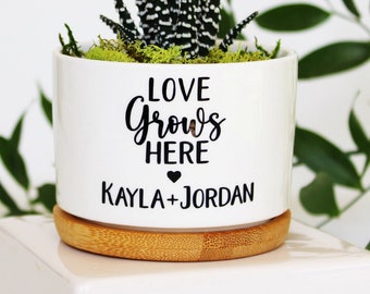 Love Grows Here | Newly Engaged Gift | Christmas Couples Gift | Bridal Shower | Personalized Christmas Gift for Couple | custom planter