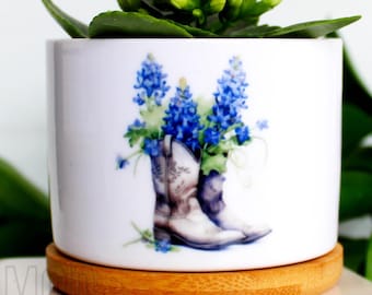 Texas Bluebonnets Planter: Boots and Wildflowers Souvenir