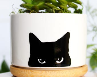 peeking black cat planter pot | cat lover gift | black cat succulent planter pot | christmas gift for cat lover