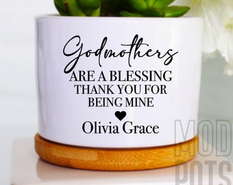 Personalized Godmother Gift: Mini Succulent Planter with Wood Tray