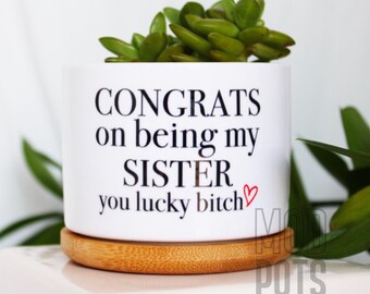 congrats on being my sister funny sister gift for sister | mini succulent planter pot for succulent