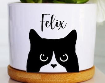 Tuxedo cat planter pot with tuxedo cat personalized tuxedo cat gift