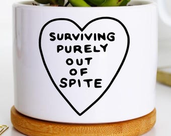surviving purely out of spite funny planters | funny succulent pot for sarcastic plant lover | funny plant pot | gift for plant lover