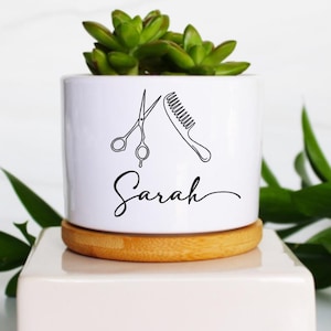 Personalized Hairdresser Planter: Hairstylist Gift with Wood Tray