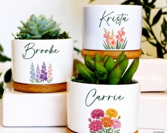 Personalized birth month flower pot | personalized birthday planter | personalized pot birth month and name | bridesmaid gift for bridesmaid