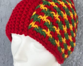 Lithuanian Flag Colors Knit Winter Hat: Wool Blend Beanie