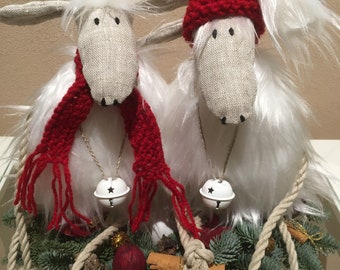 Funny Plush Sheep with Bell & Knitted Hat: Handmade Linen Toy