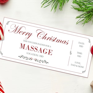 Weihnachtsmassage-Geschenkgutschein - INSTANT DOWNLOAD - EDITIERBARER Text - Printable, Last-Minute-Geschenkidee, druckbare Massagegutscheine,