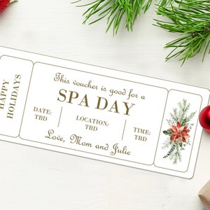 Buono regalo per una giornata alla spa - DOWNLOAD IMMEDIATO - Testo MODIFICABILE - Stampabile, Buono regalo per una giornata alla spa di Natale, Buono per una giornata alla spa